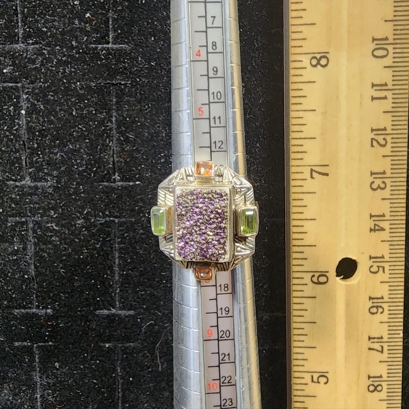 Sterling Silver/Druzzy Quartz/Peridot/Citrine Ring Marked/Tested+ Size 7